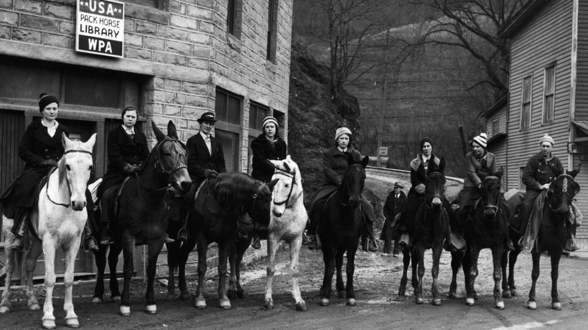 There was also the Pack Horse Library Initiative. A product of the New Deal, they were librarians on horsebacks who distributed books to people deep in the Appalachia. Apparently, the readers loved Mark Twain, and Robinson Crusoe was a favourite as well. (12/13)
