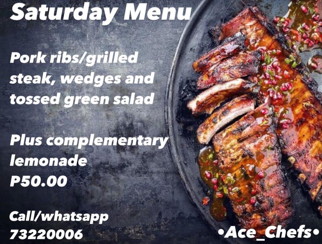 ace_chefs's tweet photo. Ace Saturday Menu is up! Kindly contact number on flyer or +267 76783655 for your orders
• Free delivery in Gabs
•Complementary lemonade. Please RT❤️🇧🇼 #acechefs #saturdaymenu #acesaturdays #porkribs #feastonthis #pushabw https://t.co/Mwkcr4vbh2