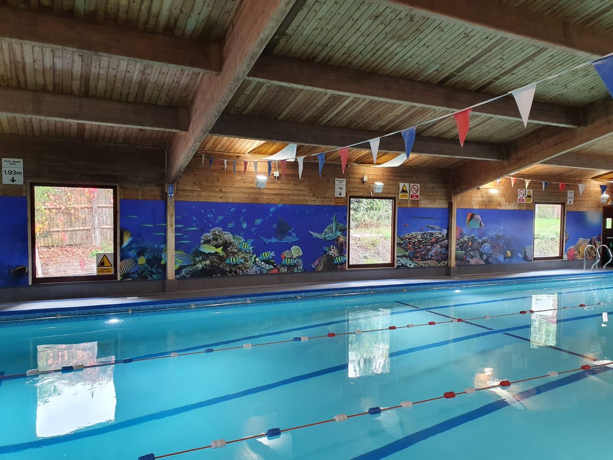PolyAdvisory's tweet photo. Poly Advisory transformed this swimming pool with a refurbishment that included wall cladding with full colour print in vibrant colours creating a much brighter swimming environment. All designed, printed and installed in house by Poly Advisory. https://t.co/jFnX7vP05o