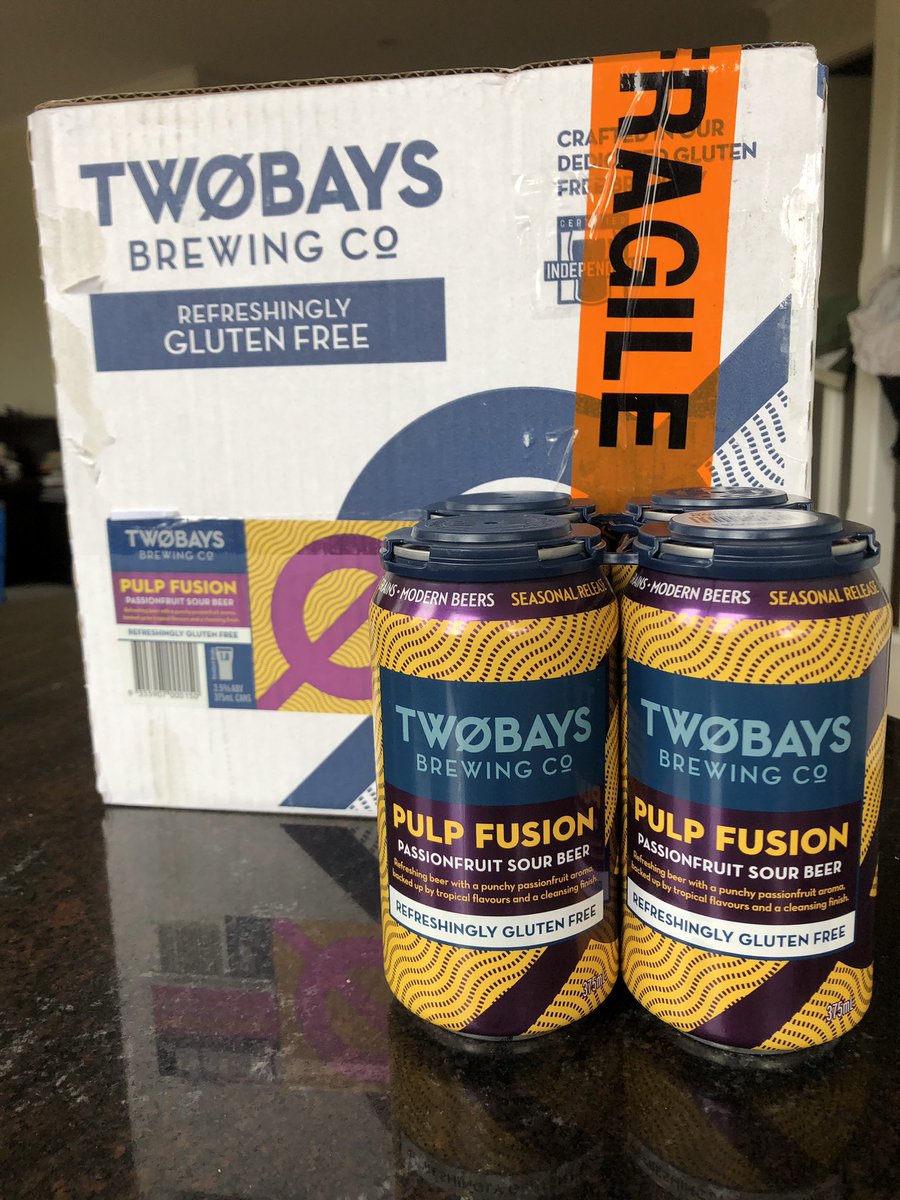 Look what arrived in the post today. <a href="/twobaysbeer/">TWØBAYS Brewing Co</a> Pulp Fusion, a gluten free passionfruit sour beer. Yay! 🍻

#coeliac #coeliacdisease #coeliaclife #coeliacfriendly #coeliacsydney #glutenfree #glutenfreelife #glutenfreebeer #twobaysbeer #happy