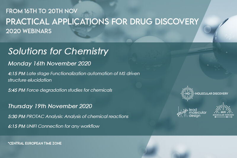 moldiscovery's tweet photo. There is less than a month from our Practical applications for Drug Discovery 2020 WEBINARS.
Sessions related to Solutions for Chemistry are displayed below. You can find the complete agenda here: https://t.co/S9kg8X9M0E https://t.co/mAKhdxEpm9