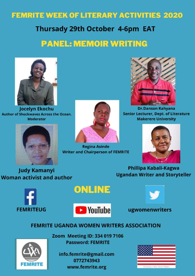 twongye's tweet photo. #FEMLitWeek2020 Interested in writing yo memoir? We seat on great stories, which wld change the world. Join EMRITE this afternoon 4-6pm. Zoom link; Memoir Writing. Zoom Meeting
https://t.co/SlrwQFYwSE
Meeting ID: 334 019 7106 185 3
https://t.co/OQezkGLsjz https://t.co/EqAYJXKZvI