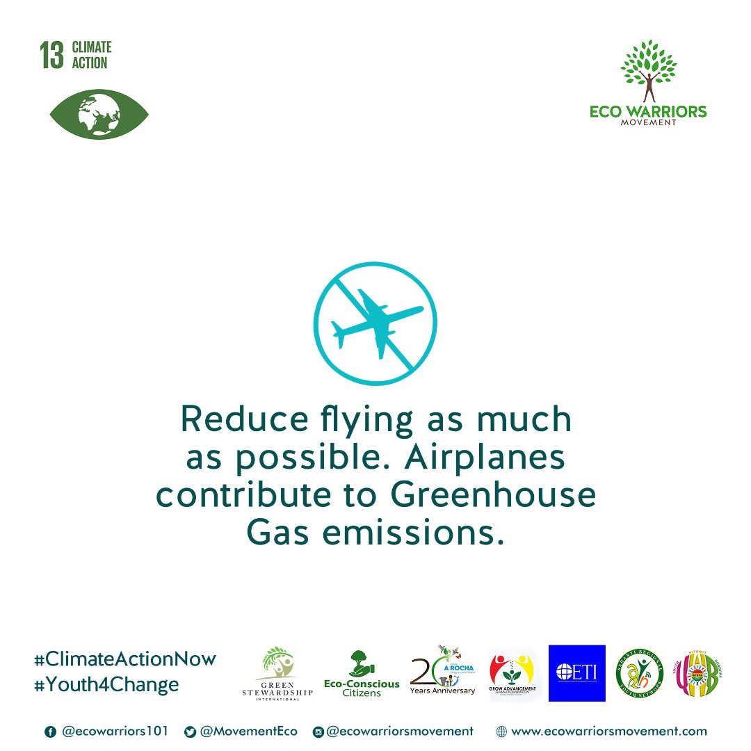 CLIMATE ACTION CAMPAIGN DAY 4
Air travel is safe but it has a lot of impacts on the climate. You may reduce flying as much as possible especially intercity air travels. 
Plant a tree anytime you travel by air to make up for the GHS emission. #ClimateActionNow