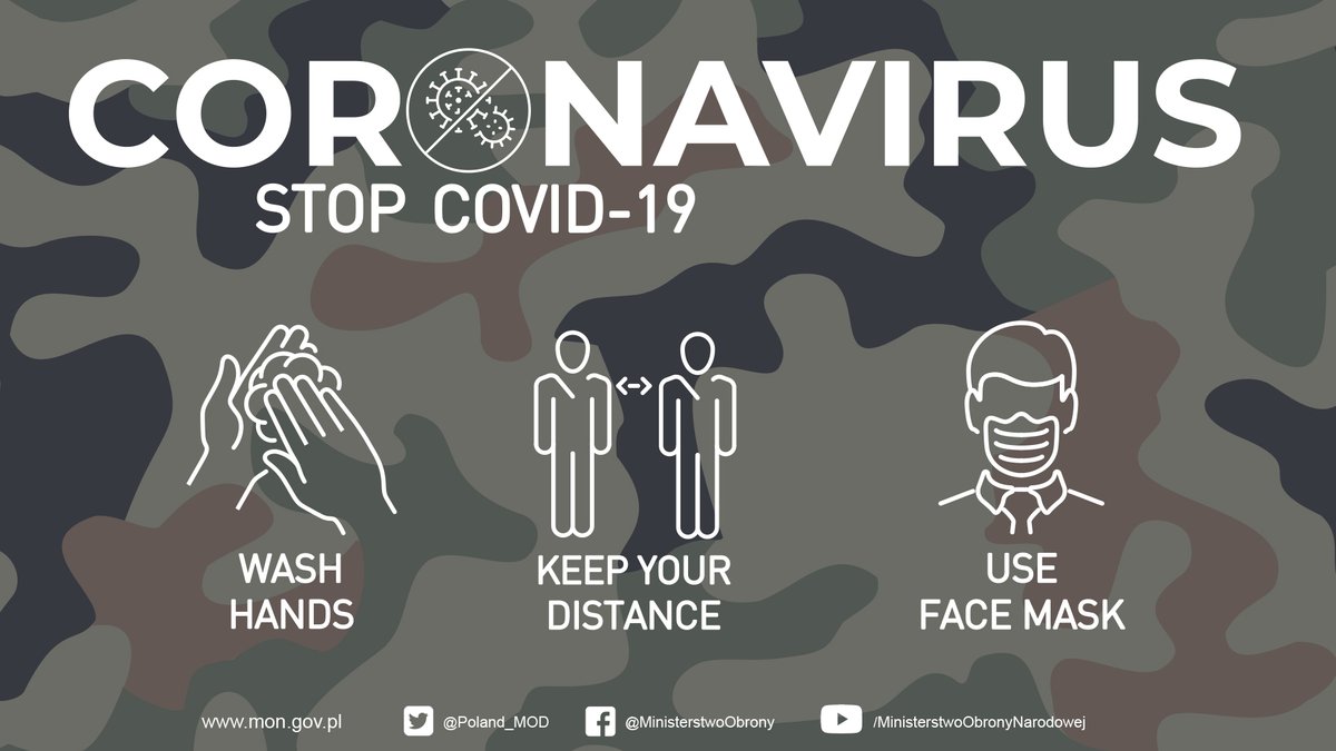 Poland_MOD's tweet photo. #CleaningHands often, wearing a #mask that covers nose & mouth, #SocialDistancing are ways to slow the spread of #COVID19.
Check out https://t.co/Gcrj8kZUYD for more ways to stay healthy.
- - -
We all need to work as a team to beat #COVID19. 💪 https://t.co/zIKH82tYIT