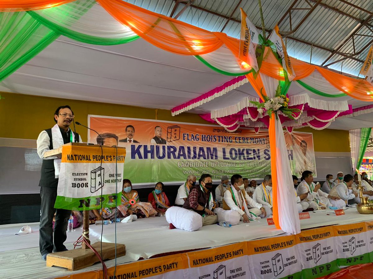 JamesSangma1's tweet photo. Received an overwhelming response from the crowd in Manipur for the flag hoisting ceremony of our Party candidate Shri Loken Singh from #Wangoi Constituency. We are hopeful to win this seat and serve the people of Manipur for a better future. https://t.co/Aw4PYtV4yq