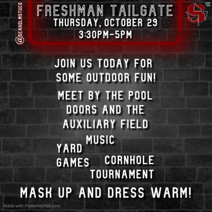 Spirit Week may be over, but we are still celebrating! FRESHMEN- Stop by the Pool Doors and Auxiliary Field TODAY from 3:30pm-5pm for your Freshman Tailgate!!🍁🍁