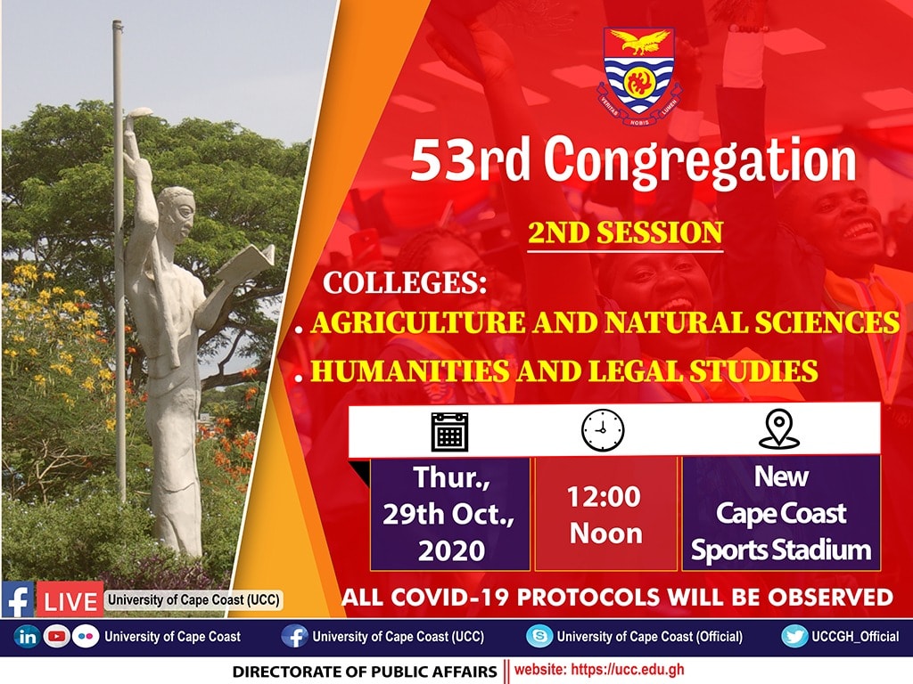 UCCGH_Official's tweet photo. The 2nd Session of the 53rd Congregation of the University for the College's of Agriculture and Natural Sciences, and  Humanities and Legal Studies starts soon. Join us live here #53rdcongregation https://t.co/lHBfJFqQ96