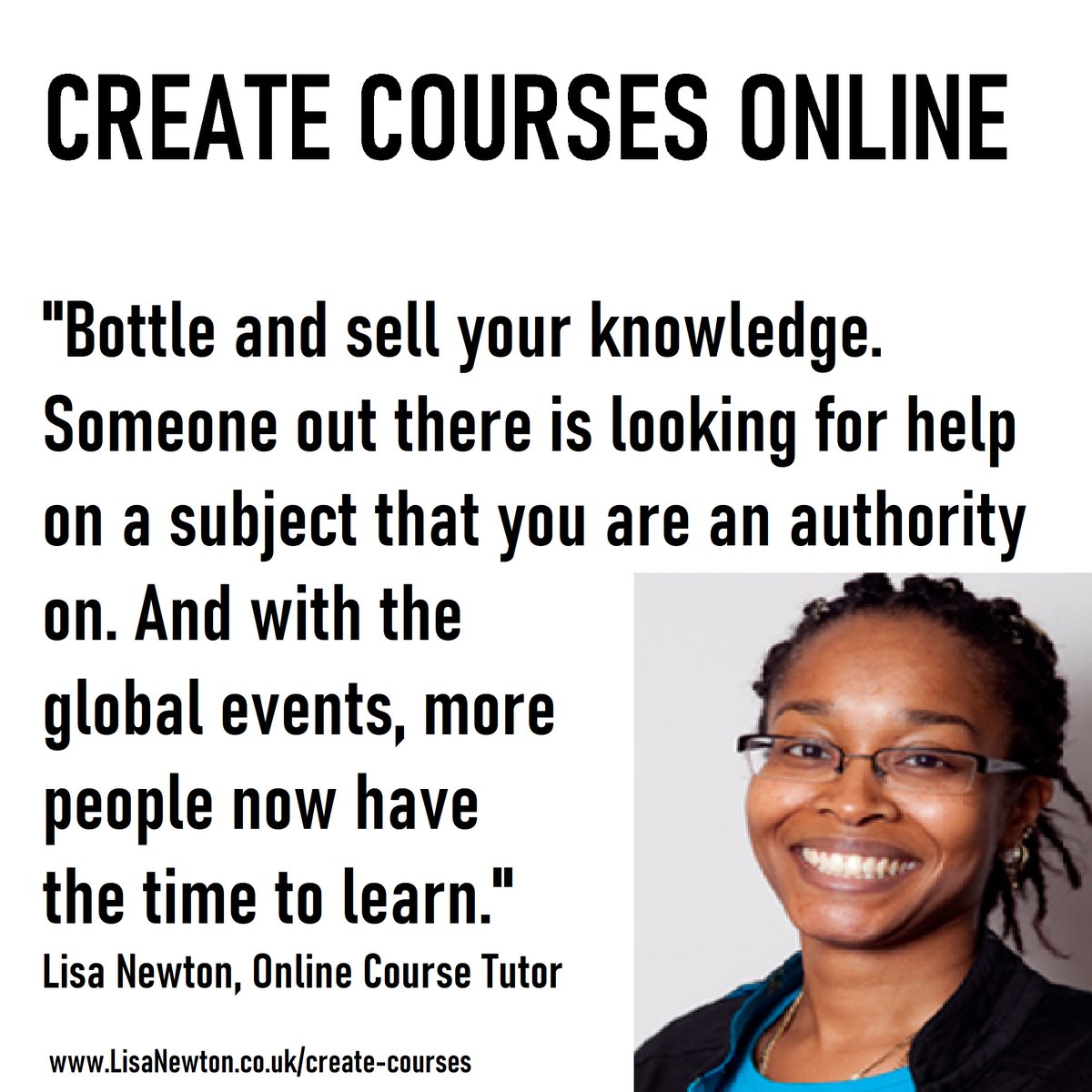 Lisa_Newton1's tweet photo. Create courses online - bottle your knowledge and stop giving away your time for free. Someone out there is looking for help on a subject that you are an authority on. #createyourcourse #bottleyourknowledge https://t.co/PWLf16f7iz