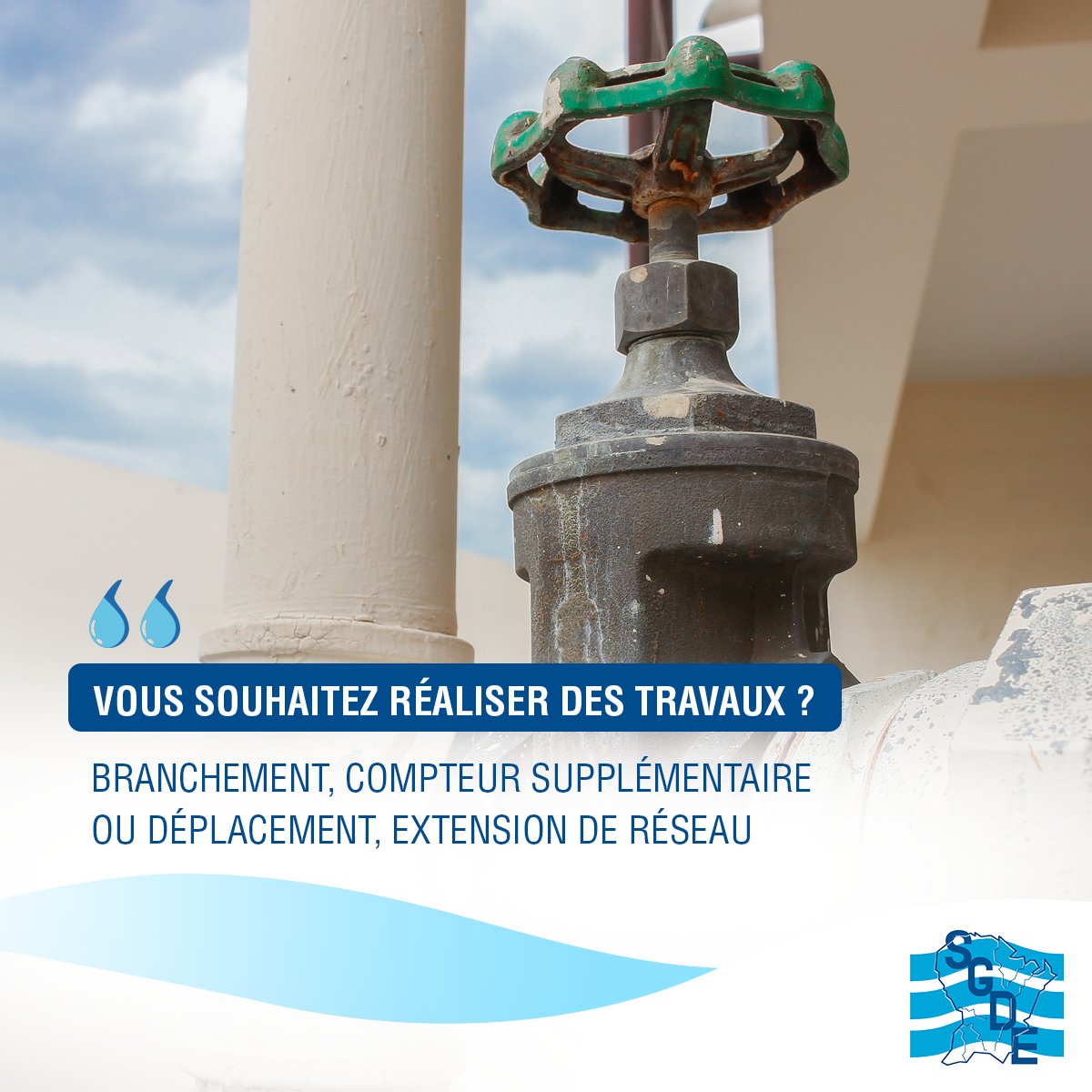 sgde973's tweet photo. Vous construisez et vous souhaitez réaliser un branchement neuf d'eau potable ? 🛠

La SGDE - Société Guyanaise des Eaux facilite vos démarches en vous permettant de remplir votre demande directement via ce lien :

💻https://t.co/pHHDBtKlBE https://t.co/Ey23iN147y
