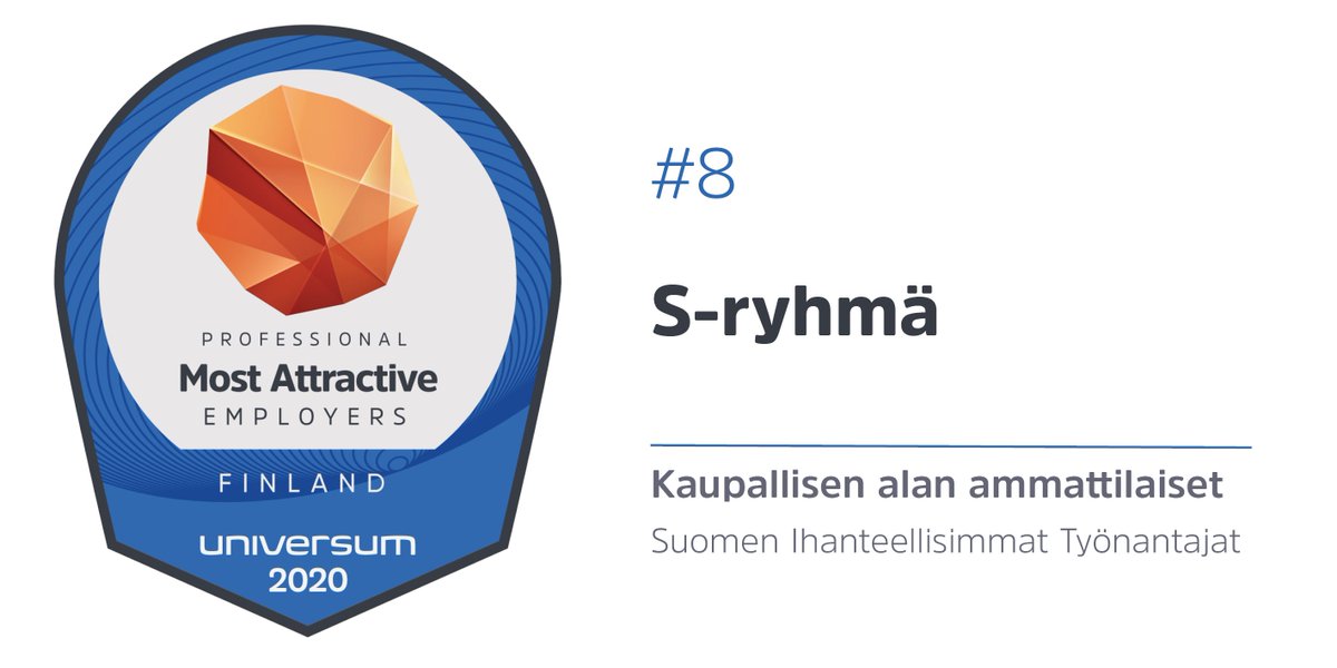 sryhma's tweet photo. Jatkoimme nousua kaupallisen alan ammattilaisten Suomen 8. ihanteellisimmaksi työnantajaksi @UniversumGlobal -tutkimuksessa. Lisäksi saavutimme toimialamme ykkössijan peräti kolmen eri alan ammattilaisten keskuudessa!

Kiitos, ja onnittelut kaikille menestyjille! 💚 #ässäduunissa https://t.co/6LJC0UPucN