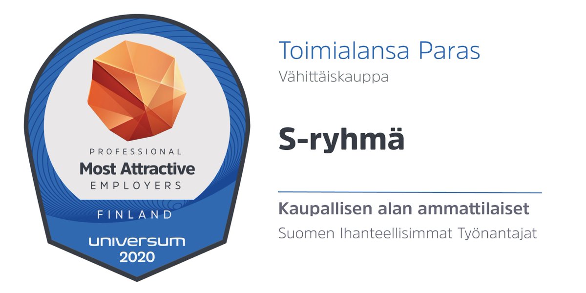 sryhma's tweet photo. Jatkoimme nousua kaupallisen alan ammattilaisten Suomen 8. ihanteellisimmaksi työnantajaksi @UniversumGlobal -tutkimuksessa. Lisäksi saavutimme toimialamme ykkössijan peräti kolmen eri alan ammattilaisten keskuudessa!

Kiitos, ja onnittelut kaikille menestyjille! 💚 #ässäduunissa https://t.co/6LJC0UPucN