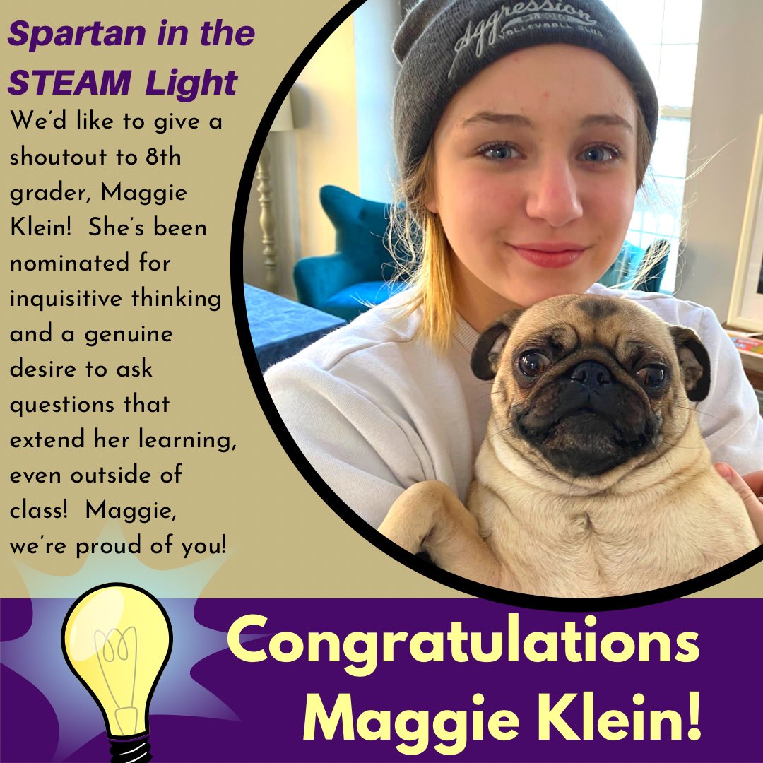 SycoScienceSMS's tweet photo. 💡Spartans in the STEAM Light!! 💡

Throughout the year, we like to highlight some of the awesome things we see our students doing in their science and STEAM related courses.  Today we recognize 8th grader, Maggie Klein.  

#TogetherWeSpartan #Empowering2Succeed https://t.co/Mi290fDjBj