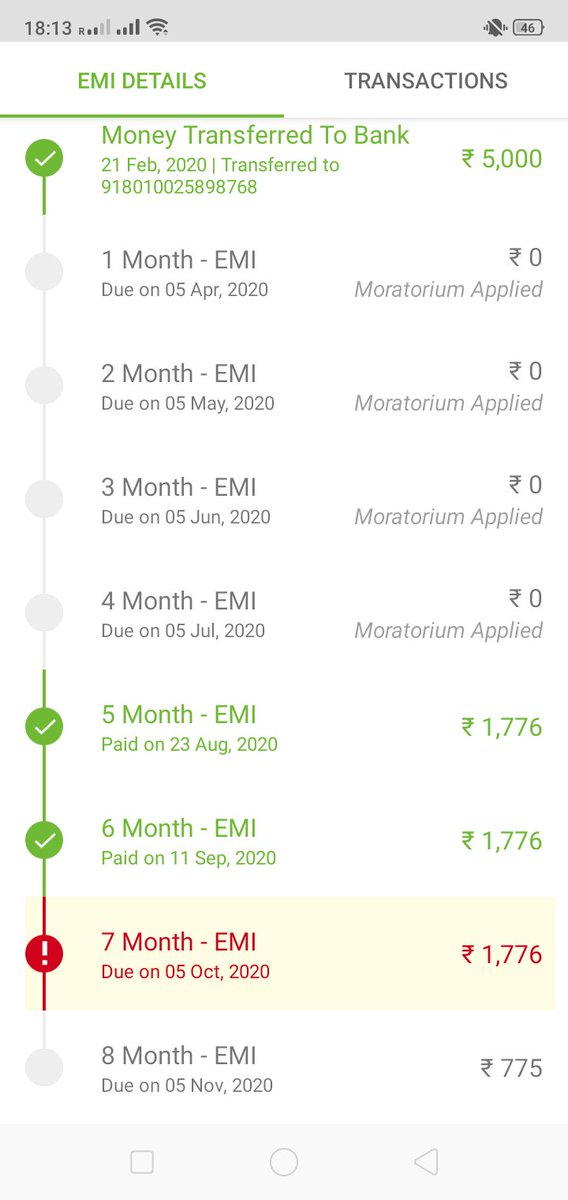 Rowdy93498102's tweet photo. @MyMoneyView My name chanchal I have taken loan 5k EMI 1776 for 3 months. Already paid first 2, 3 one is pending but 4th EMI what's that for. https://t.co/drssQTYafc