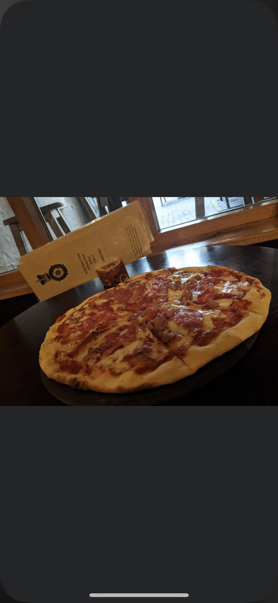 Now serving fresh Stone baked pizza. This particular bad boy is The Works. Smoked speck ham, Italian Napoli salami, black pepper and fennel pork meat. Our special tomato sauce and Fior Di Latte mozzarella.