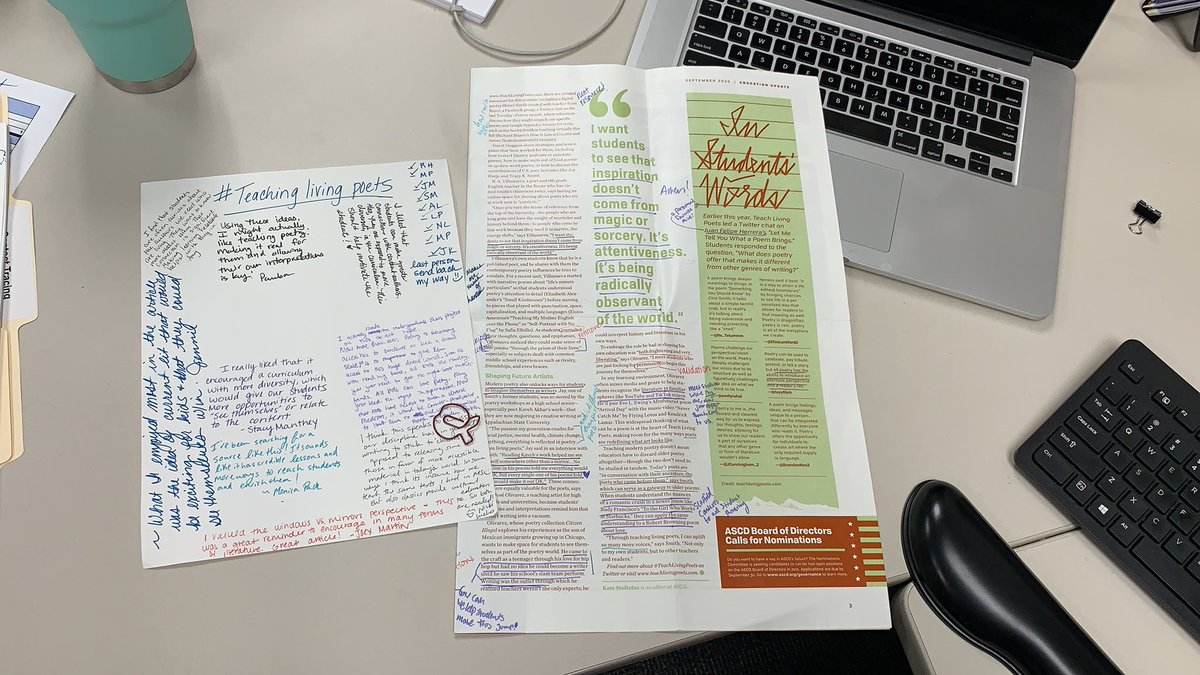 STMA_MS_East's tweet photo. You know you’re blessed with AMAZING teachers when you find in your mailbox an article on poetry that you circulated out to them with notes to make their life easier and it come back with more highlights, notes attached, and an Apple paper clip!!!  😊#eladepartmentcrushingit. https://t.co/mcyuV3XkTO