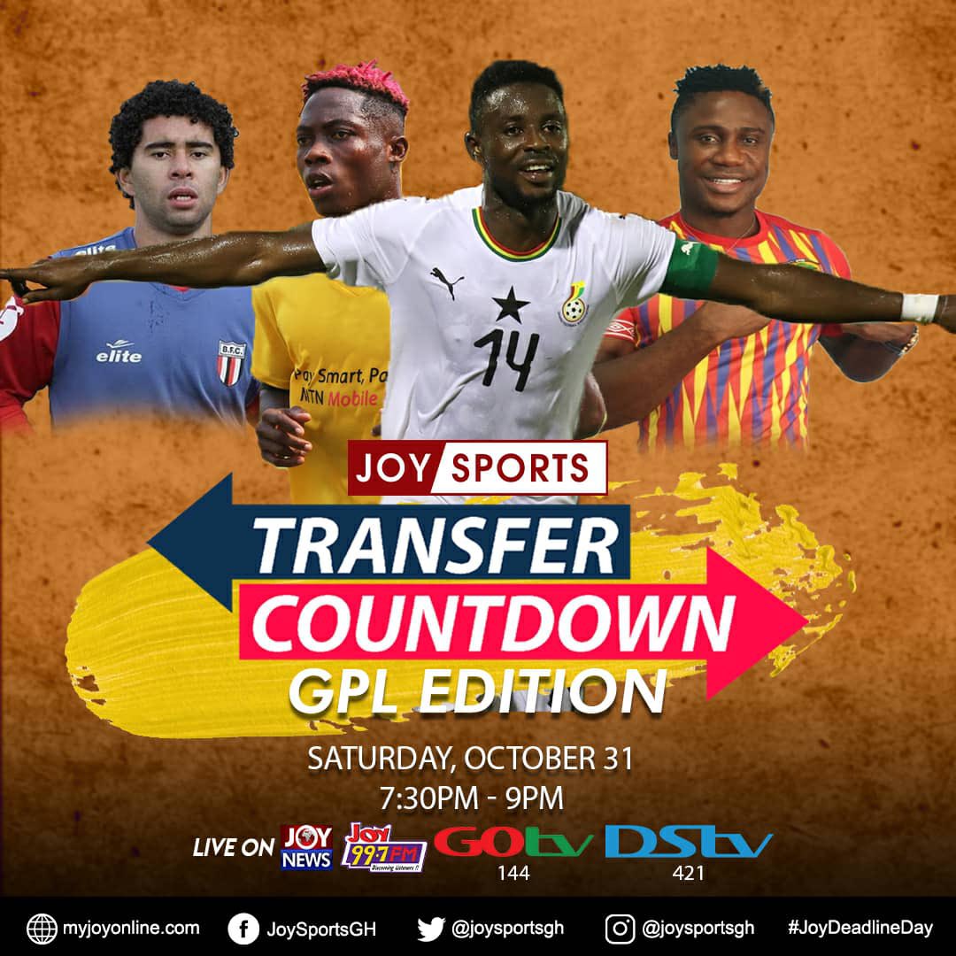 This Saturday, #JoySports have a 90-minute special for you. *Transfer Countdown, GPL Edition.* 

Same prominence &amp; treatment we give our Euro edition. 

@NuhuAdams_    <a href="/PapaPoku/">Collins Atta Poku</a> ,<a href="/Chiefseiduadamu/">Chief Seidu Adamu 🇬🇭</a>
<a href="/FelixRomark/">Felix Romark</a> <a href="/Akwasi_Ayala/">Owusu Bempah Ayala</a>
<a href="/jamessowah/">SOWAH's®🇬🇭</a> join the <a href="/JoySportsGH/">#JoySports</a>  team 

Get excited. 🇬🇭