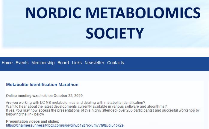 Dear participants and those who missed it! Materials from the #metabolite #identification marathon are now available!
nordicmetsoc.org/MetIDmarathon2…
<a href="/SocietyNordic/">Nordic Metabolomics Society</a> <a href="/MetabolomicsSoc/">Metabolomics Society</a> <a href="/jjjvanderhooft/">Justin van der Hooft</a> <a href="/ernst_Madeleine/">Madeleine Ernst</a> <a href="/tomas_pluskal/">Tomáš Pluskal</a> <a href="/rschmid1789/">Robin Schmid</a> @boeckerlab <a href="/WishartLab/">David S. Wishart</a>