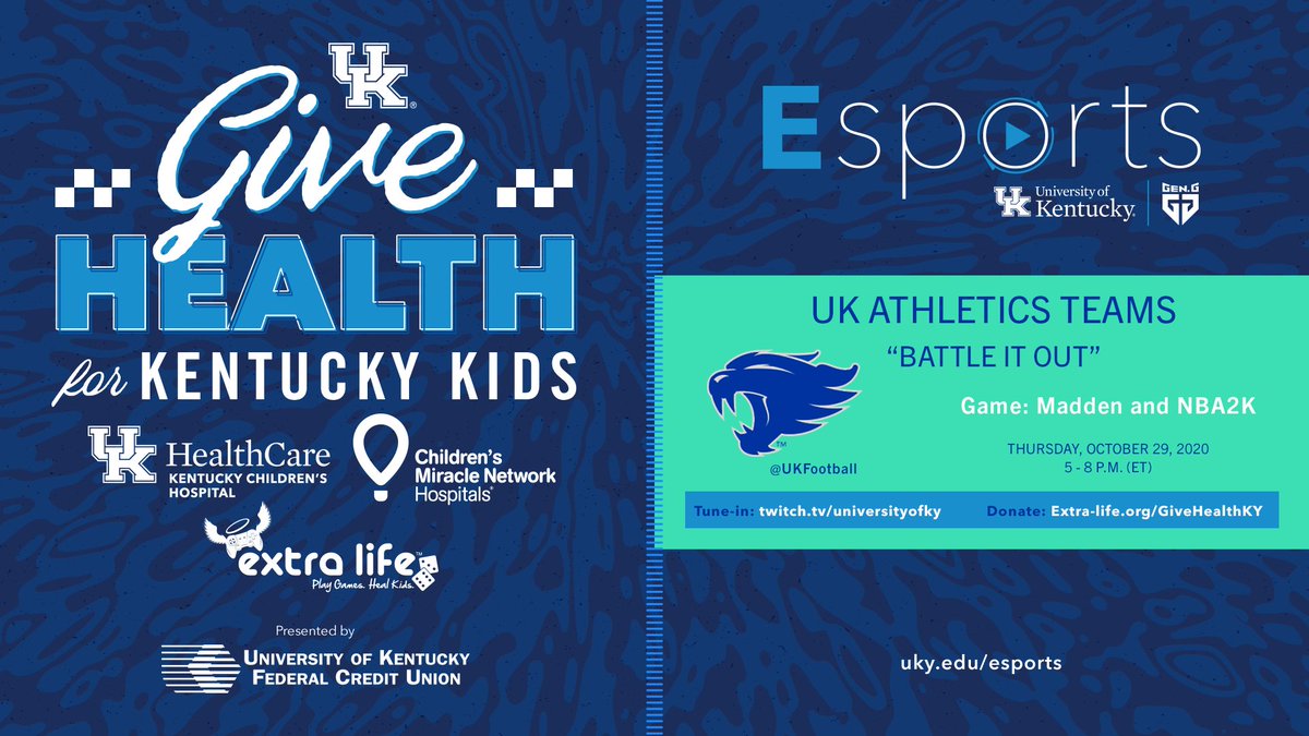 CMNKentucky's tweet photo. @UKFootball joins in the fun tonight as we play for #GiveHealthKY! Watch athletes scrimmage AND support @KCHKids.Tune in tonight!🏅🎮 🏈  

#CMNKY #ExtraLife #forthekids #miraclemakers #ChangeKidsHealth  
@universityofky https://t.co/wo89OBXctw
