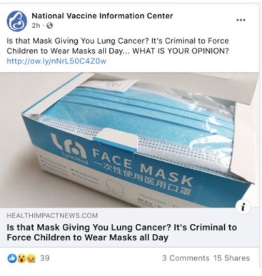 5. Since the start of the pandemic, NVIC has emerged a leading source of misinformation about COVID. "Is that mask giving you lung cancer?" is the caption of one of its recent Facebook posts https://popular.info/p/amazon-donated-40000-to-the-nations