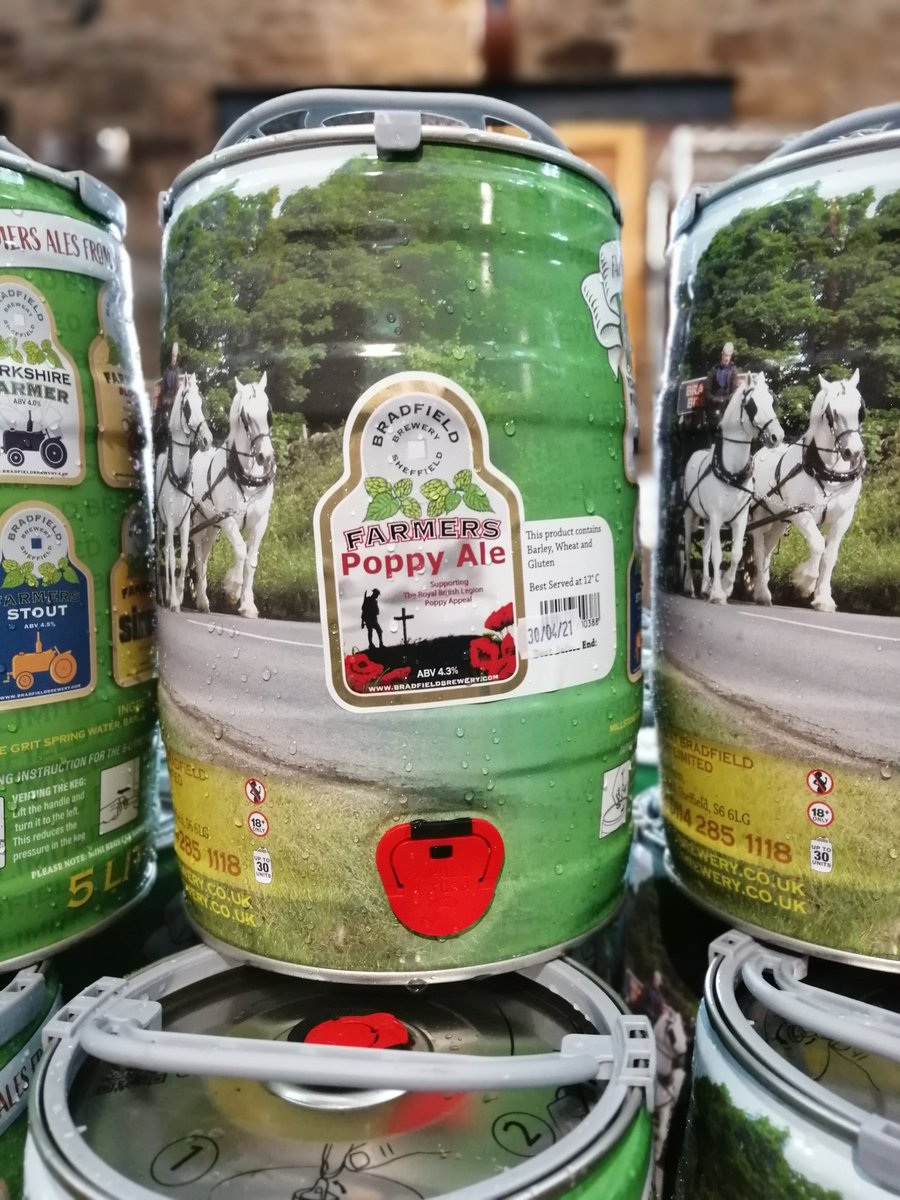 BradfieldBrew's tweet photo. **New Stock Alert!** Farmers Poppy Ale is now available in 5Litre #MiniKegs.
This 4.2% Hoppy light golden coloured beer is brewed to commemorate #Remembranceday, with 10p from every #pint sold going as a direct donation to @PoppyLegion.
Get yours while stocks last! https://t.co/DJTW31TxYz