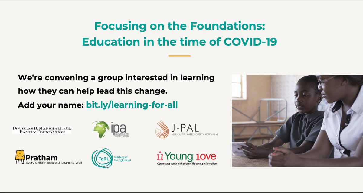 youthimpactorg's tweet photo. Starting shortly...
An interactive virtual workshop on 29 Oct where we'll address global learning loss and share info on strengthening #foundationalskills with @poverty_action @JPAL @TaRL_Africa @Pratham_India @Young1ove
#FocusOnFoundation
https://t.co/3PswcdC6LT https://t.co/fgUCGppHBe