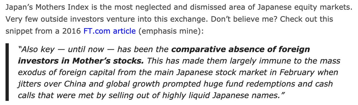 1/ What is The Mothers Index (MOS)? - The name stands for "Market of the high-growth and emerging stocks.- It's venture capital-type companies in public markets. - These are SMALL biz ( @iancassel enters chat) w/ average market cap of $10M USD- Dominated by ST traders