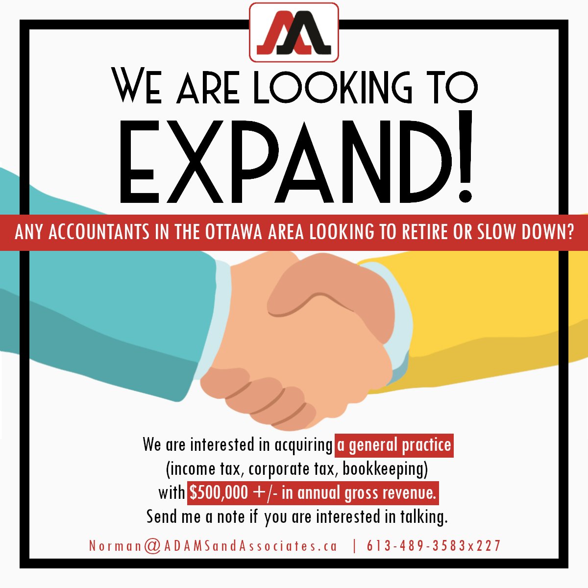 ADAMSandASSOC's tweet image. Thinking of retiring from your accounting and or bookkeeping practice??
We are offering to pay 100% of revenue over a three year retention agreement.
If you are interested, talk to me for specific details and dates

#accounting #bookkeeping #corporatetax #payroll