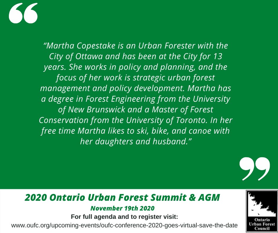 OUFC_Canada's tweet photo. 🌳🌲Our next speaker is Martha Copestake from @ottawacity. 21 days ☀️ for our most anticipated event of the year, Ontario #UrbanForest Summit & AGM. Register now for your FREE pass or to purchase an Annual Membership ⤵️⤵️⤵️ 🌳🌲#oufc2020
https://t.co/uO1BBzK43s https://t.co/5tYqEu3dyR