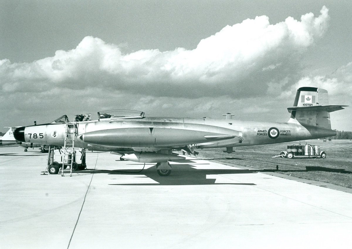 CWHM's tweet photo. Avro Canada CF-100 Canuck #785 first flew in 1958 and served at Uplands and St Hubert. In 1981, it was painted all black similar to the prototype CF-100. It’s been on display since 1996 at our museum on long term loan from @avspacemuseum. #tbt #ThrowbackThursday https://t.co/GZArrf1NmM