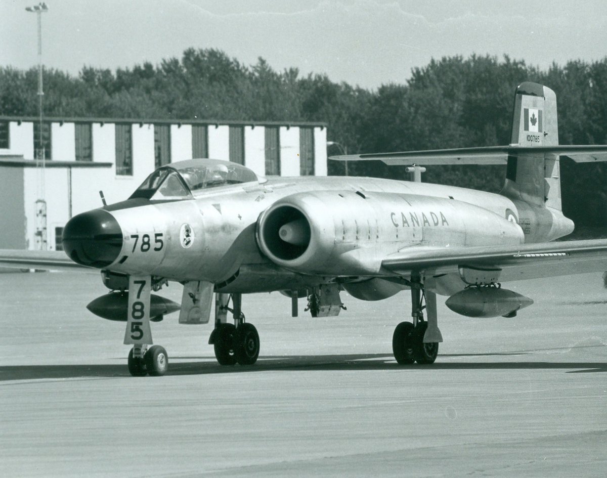 CWHM's tweet photo. Avro Canada CF-100 Canuck #785 first flew in 1958 and served at Uplands and St Hubert. In 1981, it was painted all black similar to the prototype CF-100. It’s been on display since 1996 at our museum on long term loan from @avspacemuseum. #tbt #ThrowbackThursday https://t.co/GZArrf1NmM