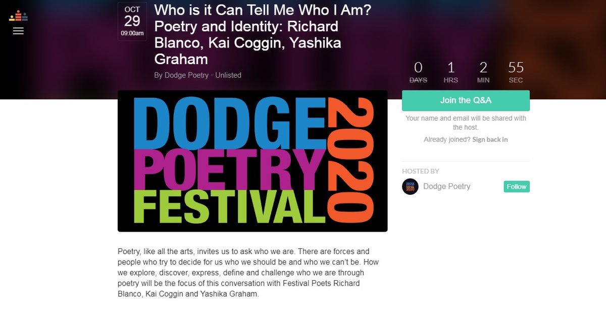 yashikagraham's tweet photo. Thrilled to be back in the classroom this a.m. and for @DodgePoetryFest #StudentProgramming with @rblancopoet & @Skailight. #DPF2020 @LitsEngMona
Check what's on today & for the rest of the festival here: https://t.co/7bCa4kBGiR https://t.co/yNK7pIiI71