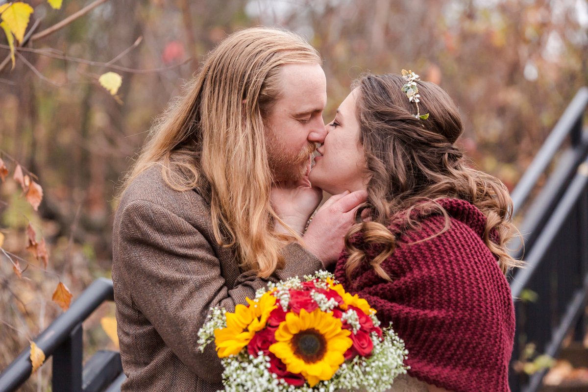 🧡🍁 Sam &amp; Casey soaking up the last bits that fall has to offer on their wedding day!
📷 <a href="/Fornearphoto/">Fornear Photo</a>
.
.
.
#wedding #wisconsinwedding #wisconsinweddingphotographer #wisconsinphotographer #wisconsinbride #weddingphotographer #upnorth