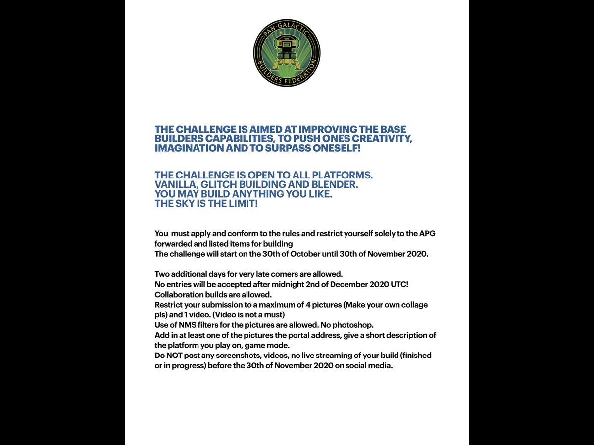 Telepath42's tweet photo. We said that the #PBFBuildChallenge would be announced at the end of month, well here it is!
This time it’s an actual challenge, there’s rules and conditions (see images below) and you have a whole month!
Any question @ or dm me, or visit the PBF discord.
https://t.co/uW3UpU0RJe https://t.co/H2BVSqlOwb