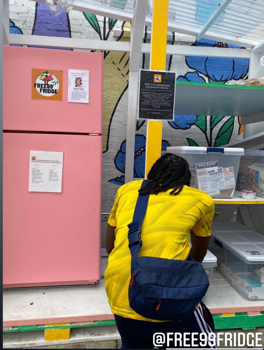 kyaxcheeks's tweet photo. Atlanta! A dope black woman has setup community fridges around the city for people to pickup fresh food &amp; canned goods for free. We went to donate a few of our goods yday. These fridges get full &amp; emptied by the community w/in 2hrs, just to show you the demand. IG/free99fridge https://t.co/NquP5tTxtX