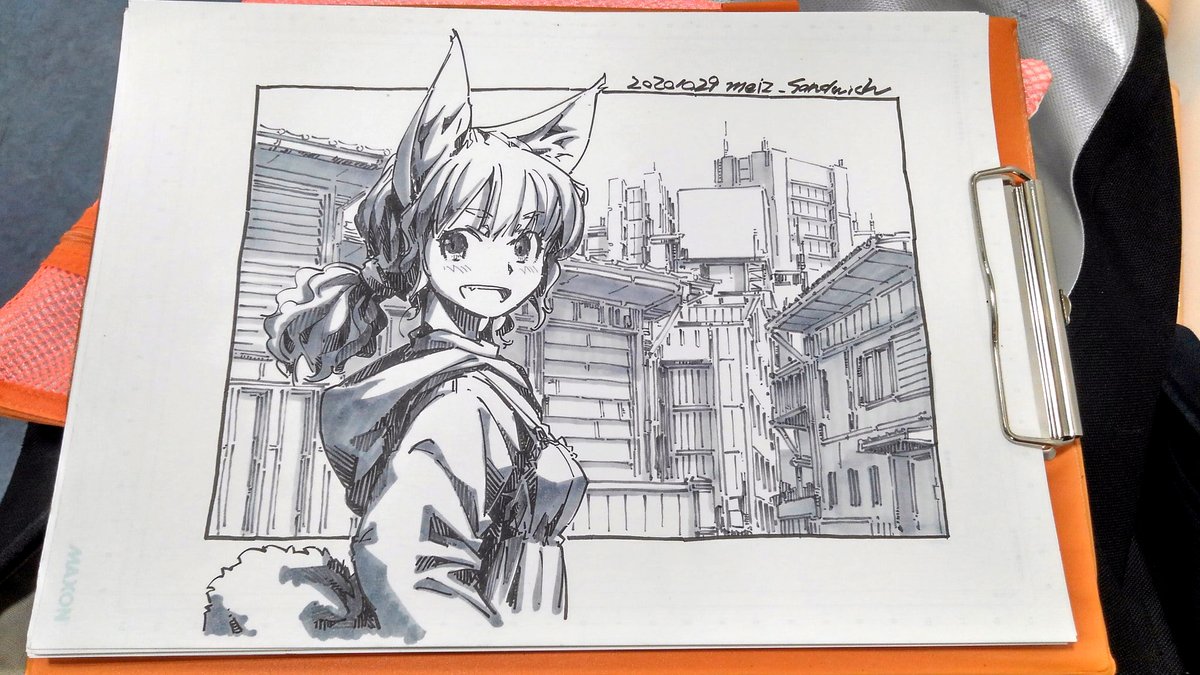 【病院の待ち時間に描いた絵】スキャンしたのでまとめて上げ。ここまで描いたしせっかくだから進めよう。
#モノクロ #狐娘 