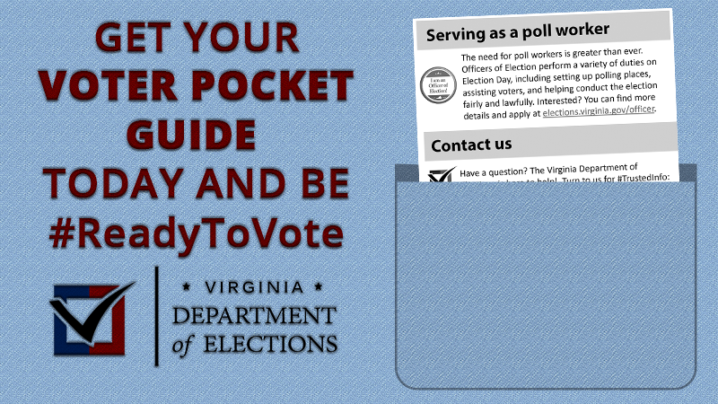 vaELECT's tweet photo. Get the election information you need in a portable form with our
Voter Pocket Guide. Download the digital version for your mobile device: https://t.co/r6KH4hqgfT. Or get a printable, foldable paper version: https://t.co/g93VjtH4CF https://t.co/GQIEhZETg5