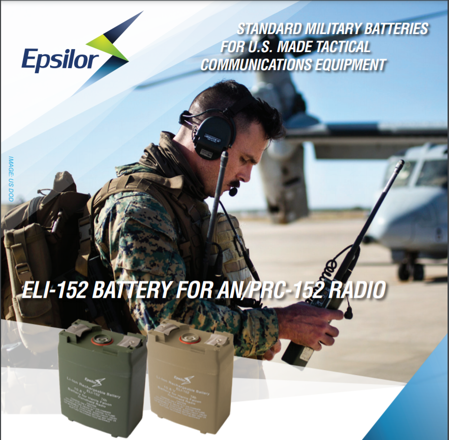 electric_fuel's tweet photo. Las baterías ELI-152/163 de Epsilor están diseñadas con idéntica forma, ajuste y función (FFF) para reemplazar las baterías estándar de las radios PRC-152 y PRC-163.
https://t.co/qjbBh20UvM #defensa #militar #batería #compatible #radios #PRC152 #PRC163 #epsilor https://t.co/ETnYcHPWc0