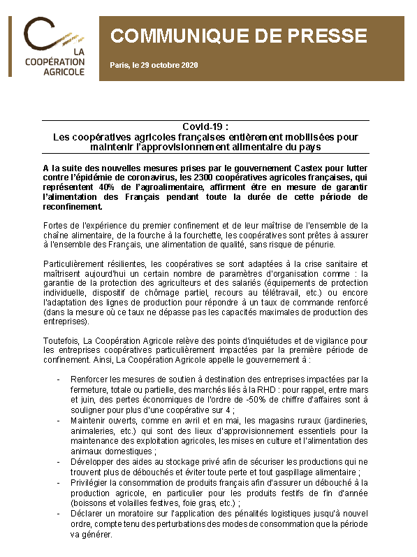 lacoopagricole's tweet photo. [CP] "Covid-19 - Les coopératives agricoles françaises entièrement mobilisées pour maintenir l'approvisionnement alimentaire du pays"
https://t.co/h0ogqXqkmz
cc @ChargeDom @FlorencePradier @mdeneuve @MaudAnjuere @BCalmette https://t.co/bzWYB3UBNY