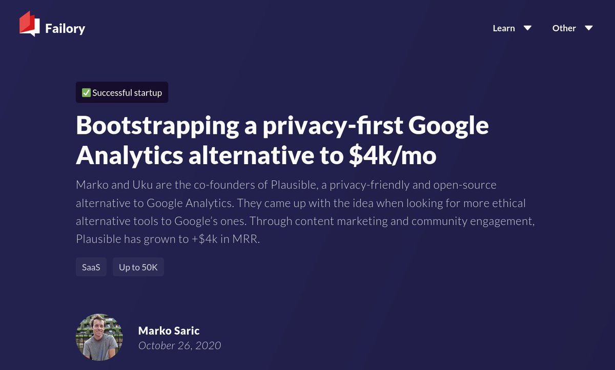 Thanks <a href="/hellofailory/">Failory</a> for featuring me! We're growing so fast that by the time the interview got published, the numbers I shared were way out of date! 😂

failory.com/interview/plau…