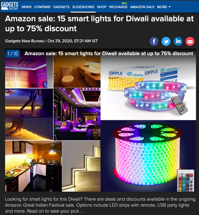 Oppleindia's tweet photo. #GadgetsNow, the technology destination of the globe's most-read website #TheTimesofIndia featured our #RGBLEDStripLight in their list of 15 smart lights for Diwali available at discount on #Amazon!
Read here - https://t.co/2xDPzD97jt
To Buy - https://t.co/BO0p51aYkc https://t.co/zNlklStFcf