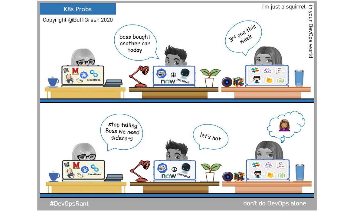 DevOpsRant's tweet photo. explaining #K8s to management went something like this... OK, not exactly ;)   

@memenetes #DevOps #DevOpsRant #cartoon  #Kubernetes https://t.co/PhV1TjXAqG