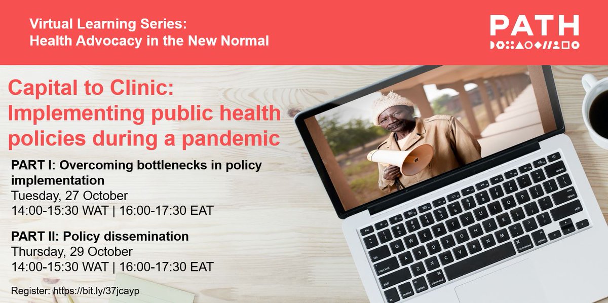 PATHadvocacy's tweet photo. 📢HAPPENING NOW: Part II of implementing public health policies during a pandemic.
Today's conversation is focusing on creative methods for policy dissemination and we have a great lineup of speaker, including @DKibiraD, @AgathaOlago and @assennyonjo.
#AdvocacyLearningLab https://t.co/1ROiuJ6Bbo