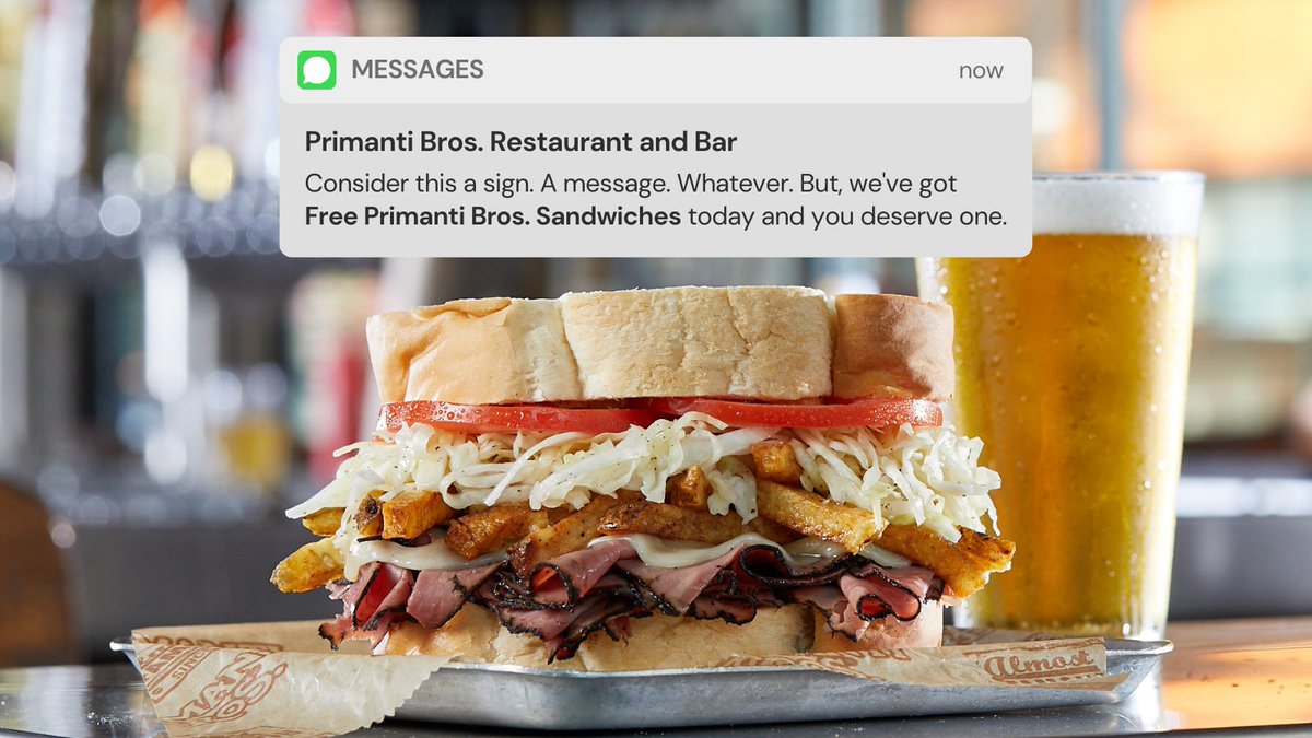 primantibros's tweet photo. Don't let this message go unread. WE HAVE FREE SANDWICHES. Just buy any one - and get a second one free. Use code BOGOSAND for Online Orders or get the coupon here: https://t.co/uV9hYMMO4R https://t.co/EjM5PFP0Ji