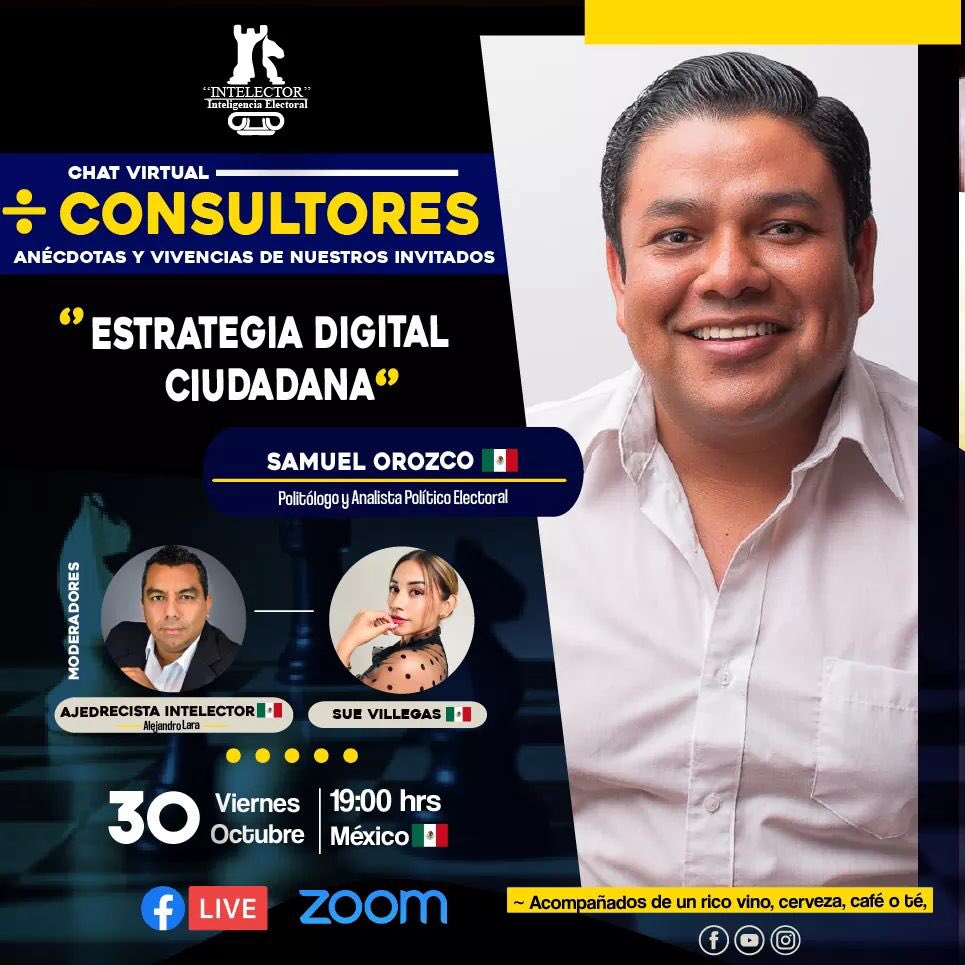 samuelorozrey's tweet photo. #Intelector 
¿Una campaña política sin candidata o candidato? 😱 Reflexionemos.
Tomemos una copa de vino y hablemos de ciudadanía y cómo se construye una Estrategia Digital Ciudadana. 
¡Te esperamos! 💻 
🗓 Viernes 30 de Octubre. 
⏰ 19:00 horas 🇲🇽
#ViernesSocial https://t.co/cJT8ORwt6X