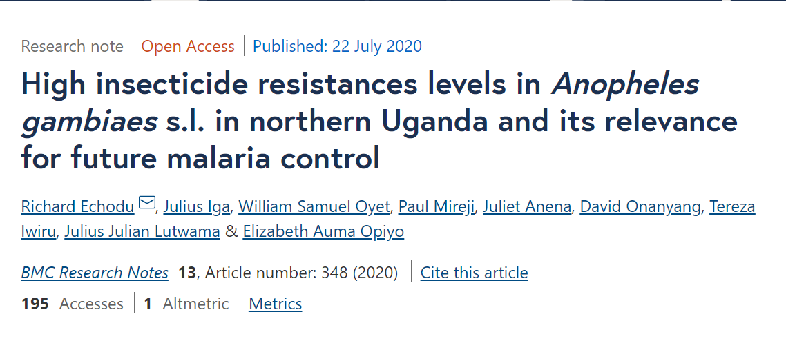 THRiVEDELTAS's tweet image. Resistance to #pyrethroid #insecticides, the only class available to treat bed nets, is now ubiquitous in the Anopheles gambiae vector. This paper by Dr. Richard Echodu discusses future prospects for malaria control in the face of pyrethroid resistance. 
bmcresnotes.biomedcentral.com/articles/10.11…