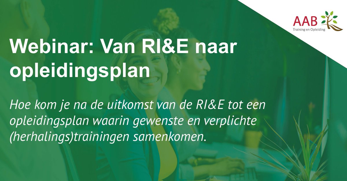 AABGroep's tweet photo. Vanuit de RI&amp;E (het Plan van Aanpak) komen aandachtspunten naar voren waarmee je een goede start kunt maken om een overzicht te creëren. Hoe werkt dit en hoe kom je tot een werkbaar en volledig opleidingsplan voor alle medewerkers?

Direct aanmelden: https://t.co/2uv7fRKSI6 https://t.co/rQsYnqfWuI