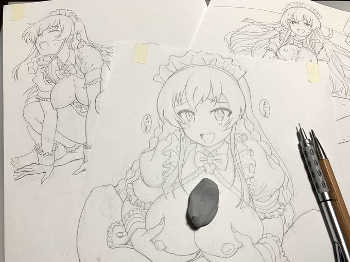 海美を鉛筆とシャーペンで線画描いてみた。さあさあ塗ってこう #R18 