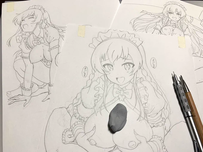 海美を鉛筆とシャーペンで線画描いてみた。さあさあ塗ってこう #R18 
