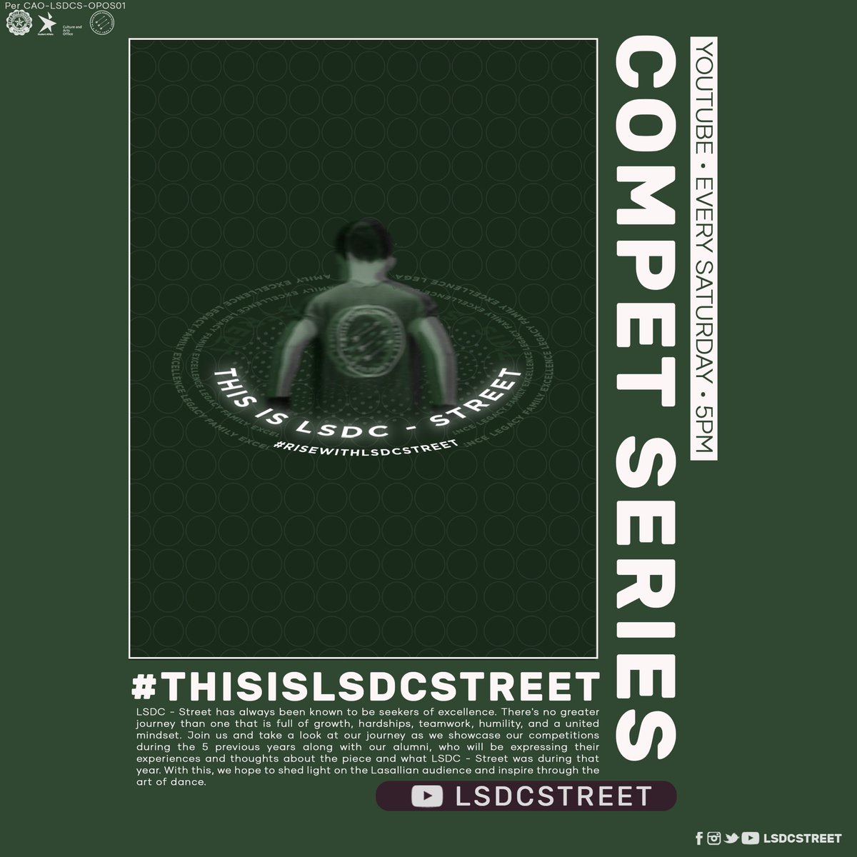 lsdcstreet's tweet photo. ‼️ Catch our COMPET SERIES
every Saturday at 5PM, on our YouTube Channel: LSDC-Street
https://t.co/ZSIhFI5wwX ‼️
Leave your legacy, leave your mark.
Poster by: Cheska Torres
#ThisIsLSDCStreet
#RiseWithLSDCStreet
#ByLSDCStreet https://t.co/njg4EFASHb