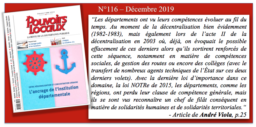 PouvoirsLocaux's tweet photo. ✒️#Extraitdelecture #PouvoirsLocaux n°116 – 2019. Article de André Viola „Quel avenir pour le département français ?"
#rétrospective #Subsidiarité #Décentralisation #Département
📚→ Toute la collection sur -> : https://t.co/iAITHxjamc
@andreviola11 @Territoire_Gouv https://t.co/shHVUlwvC0